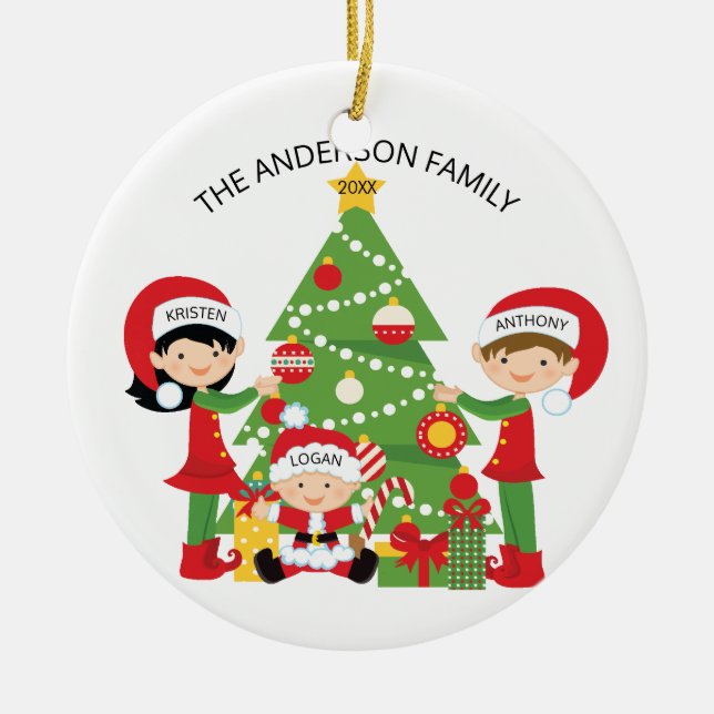Adorno De Cerámica Familia festiva de 3 navidad personalizado (Frente)