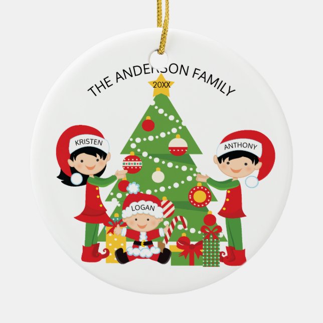 Adorno De Cerámica Familia festiva de 3 navidad personalizado (Frente)