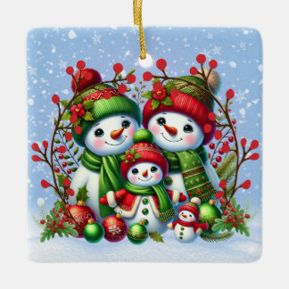 Adorno De Cerámica Familia festiva de Snowman
