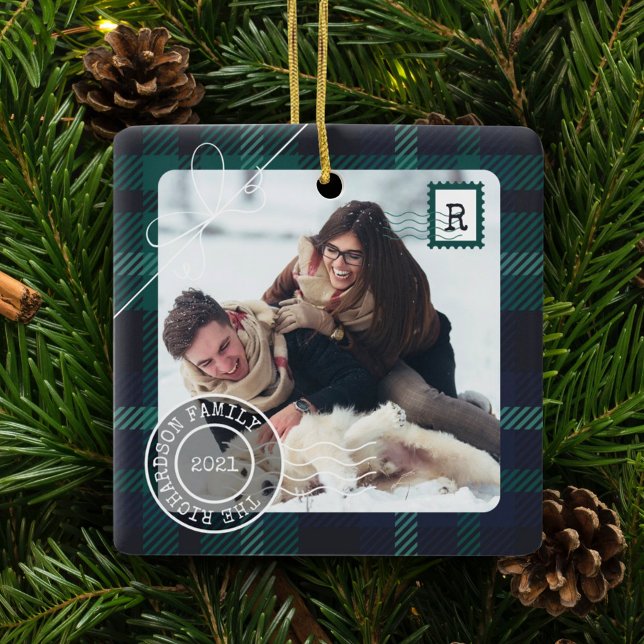 Adorno De Cerámica Familia fotográfica Green Tartan Plaid Parcela de  (Subido por el creador)