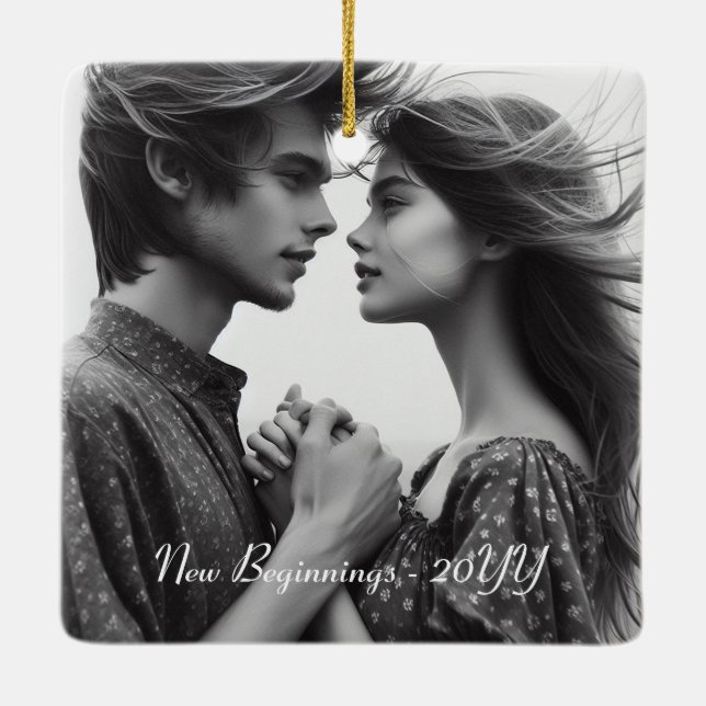 Adorno De Cerámica Familia fotográfica personalizada, Navidades de pa (Reverso)