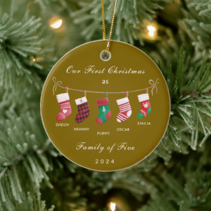 Adorno De Cerámica Familia Gold Cute de 5 primeros calcetines navideñ