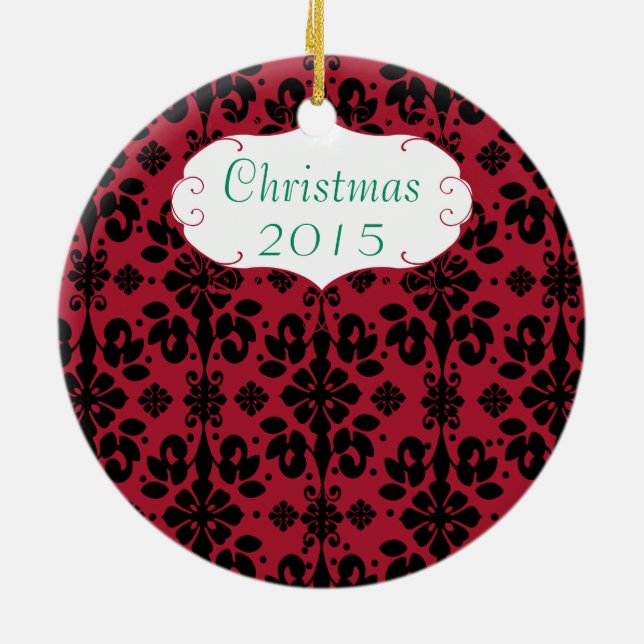 Adorno De Cerámica Familia navidad foto candelabro rojo #4 Damask (Atrás)