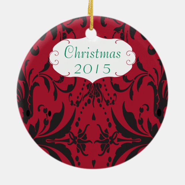 Adorno De Cerámica Familia navidad Foto Lámpara Roja #3 Damask (Atrás)