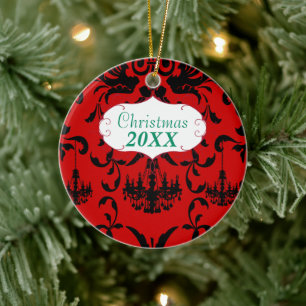 Adorno De Cerámica Familia navidad Foto Lámpara Roja #3 Damask