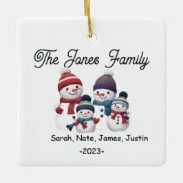 Adorno De Cerámica Familia personalizable Snowman de 4 vacaciones