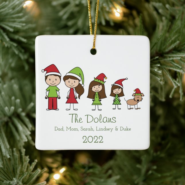 Adorno De Cerámica Familia personalizada con Navidades adorables (Árbol)