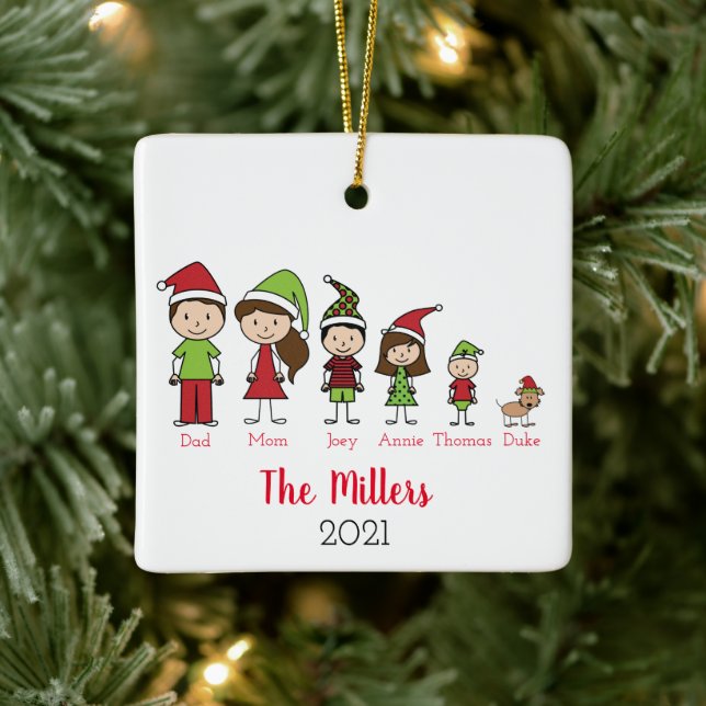Adorno De Cerámica Familia personalizada con Navidades de perros (Árbol)