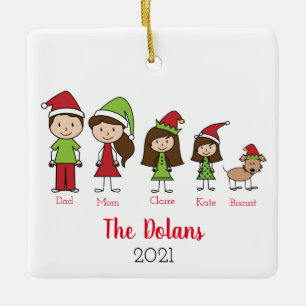 Adorno De Cerámica Familia personalizada con Navidades de perros