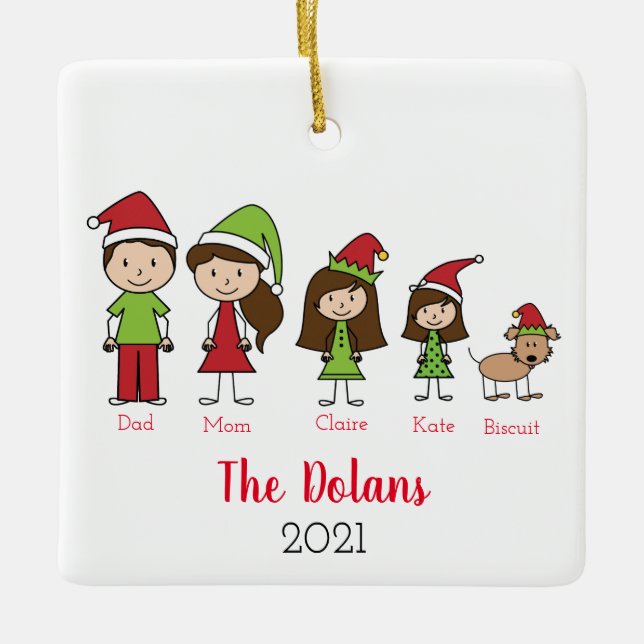 Adorno De Cerámica Familia personalizada con Navidades de perros (Anverso)