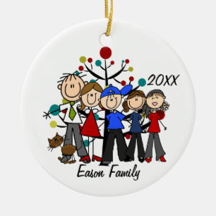 Adorno De Cerámica Familia personalizada de cinco con un nombre de ga