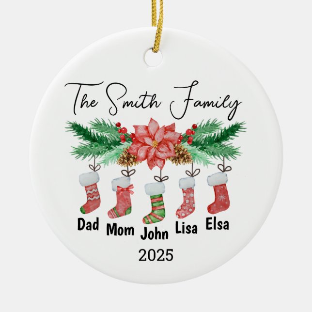 Adorno De Cerámica Familia personalizada de cinco ornamentos, regalo  (Frente)
