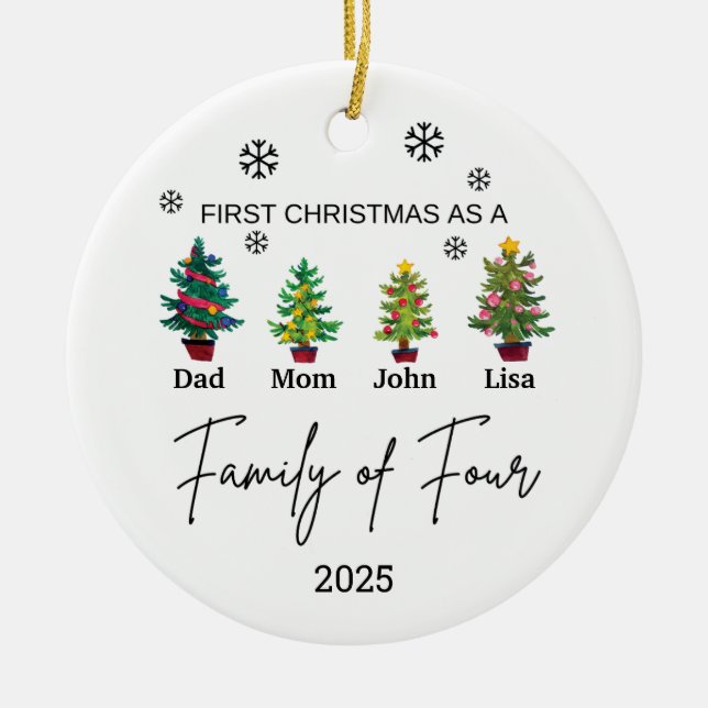 Adorno De Cerámica Familia personalizada de cuatro ornamentos, regalo (Frente)