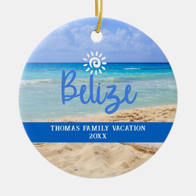 Adorno De Cerámica Familia personalizado Belice Navidades de vacacion (Frente)