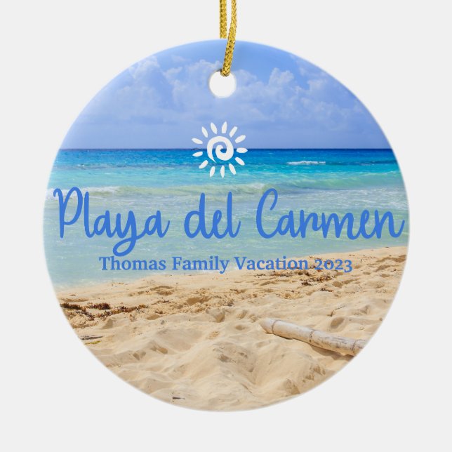Adorno De Cerámica Familia personalizado Navidades de vacaciones en P (Frente)