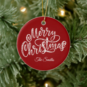 Adorno De Cerámica Familia personalizado saluda Feliz Navidad