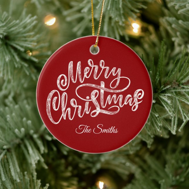 Adorno De Cerámica Familia personalizado saluda Feliz Navidad (Árbol)