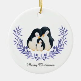 Adorno De Cerámica Familia Pingüino de Feliz Navidad