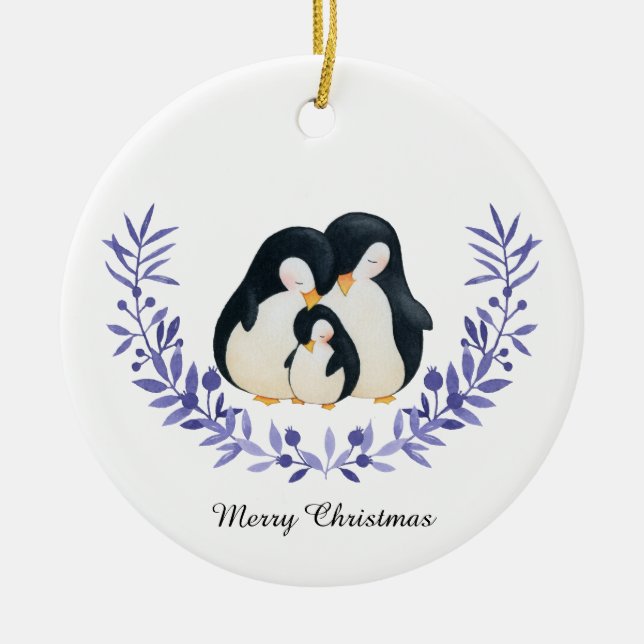 Adorno De Cerámica Familia Pingüino de Feliz Navidad (Frente)