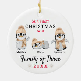 Adorno De Cerámica Familia Pingüino de la Primera Navidad