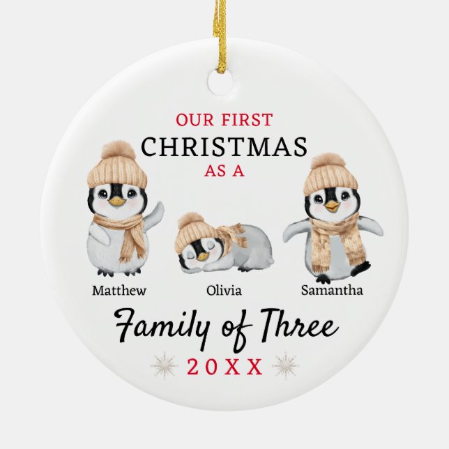 Adorno De Cerámica Familia Pingüino de la Primera Navidad (Atrás)