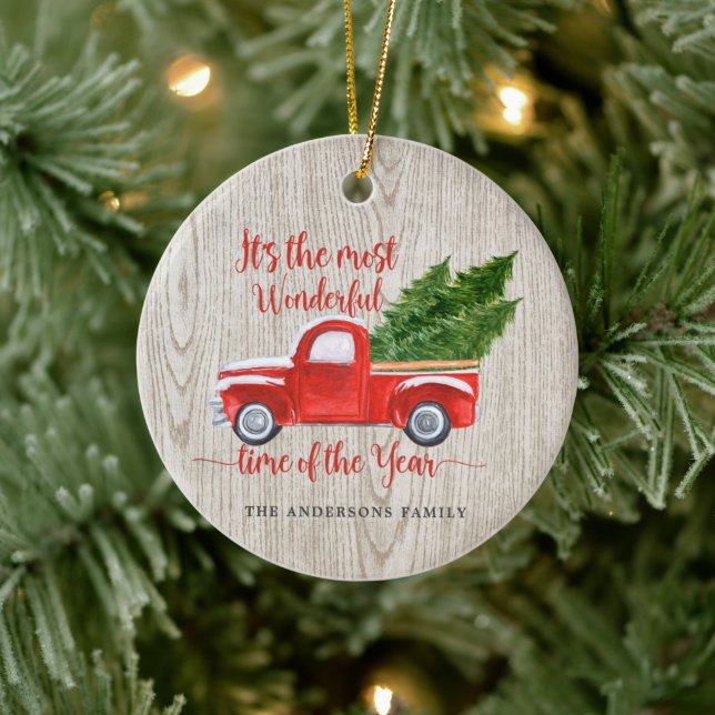 Adorno De Cerámica Familia Rustic Red Truck Christmas Tree (Árbol)