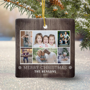 Adorno De Cerámica Familia Rustic Wood 6 Navidades Collages de fotos
