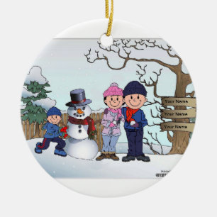Adorno De Cerámica Familia Snowman - 1 niño