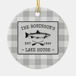 Adorno De Cerámica Family Lake House Oars Fish Rústico White Plaid