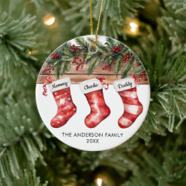 Adorno De Cerámica Family of 3 Christmas stockings cute watercolor
