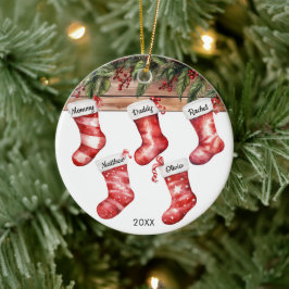 Adorno De Cerámica Family of 5 five Christmas stockings watercolor