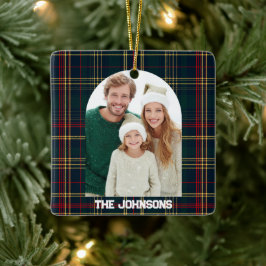 Adorno De Cerámica Family Photo Elegant Christmas Plaid Ornament