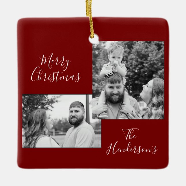 Adorno De Cerámica Family Photo Holiday Ornament  (Anverso)