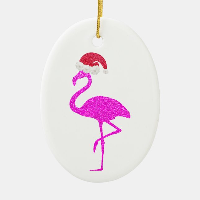 Adorno De Cerámica Famoso flamingo rosa Santa Hat Navidades Chrismukk (Frente)