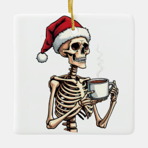 Adorno De Cerámica Famoso Halloween bebiendo café Navidades Santa