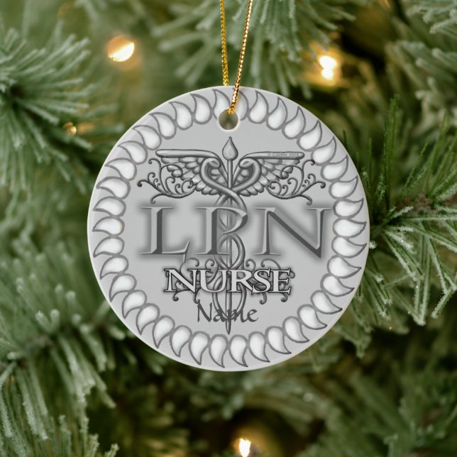 Adorno De Cerámica Fancy Caduceus LPN enfermera (Árbol)