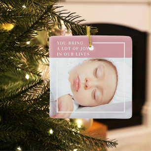 Adorno De Cerámica Fancy Cute Baby Photo   Rosa y blanco   Cita