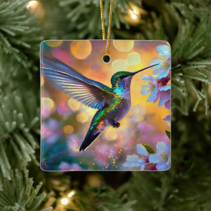 Adorno De Cerámica Fantasía de Flor de Cerezo Amanecer Colibrí