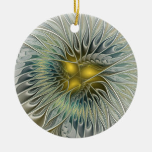 Adorno De Cerámica Fantasía de Flor de Plata Dorada Arte Fractal Abst