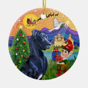 Adorno De Cerámica Fantasía de Navidad* - Blue Great Dane (orejas nat
