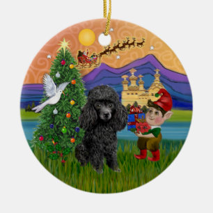 Adorno De Cerámica Fantasía de Navidad - Caniche negro miniatura o ju