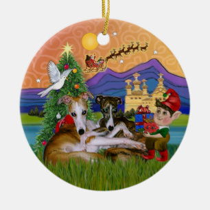 Adorno De Cerámica Fantasía de Navidad - Dos Whippets