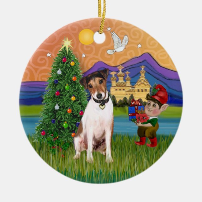 Adorno De Cerámica Fantasía de Navidad - Jack Russell Terrier (Frente)