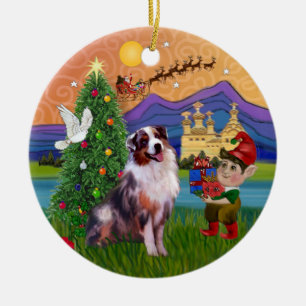 Adorno De Cerámica Fantasía de Navidad - Merle Australian Shepherd
