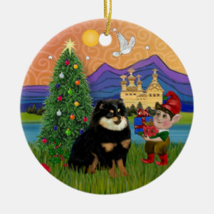 Adorno De Cerámica Fantasía de Navidad - Pomerania (negro y fuego)