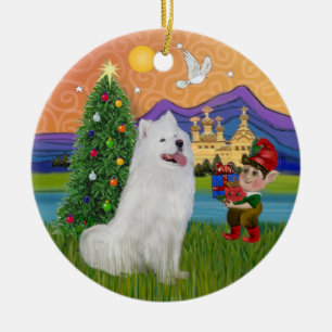 Adorno De Cerámica Fantasía de Navidad - Samoyed