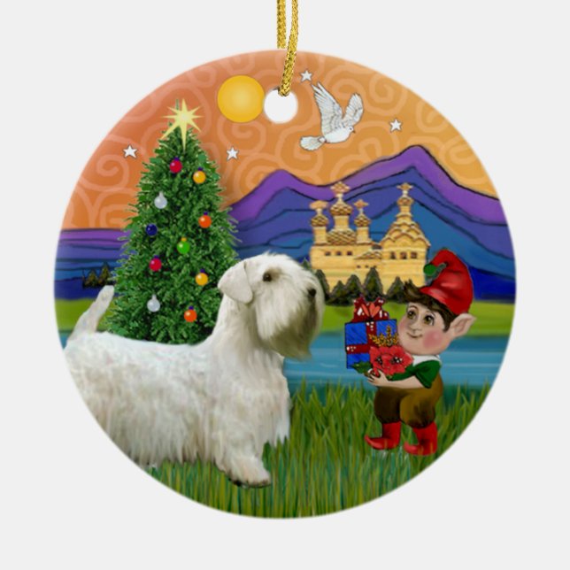 Adorno De Cerámica Fantasía de Navidad - Sealyham Terrier (Frente)