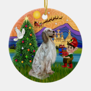 Adorno De Cerámica Fantasía de Navidad - Setter Inglés