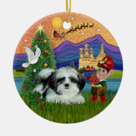 Adorno De Cerámica Fantasía de Navidad - Shih Tzu (negro y blanco)
