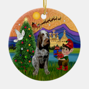 Adorno De Cerámica Fantasía de Navidad - Spinone Italiano (corona)